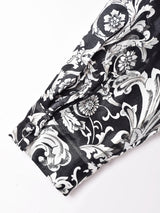 総柄 ノーカラー 長袖シアーブラウス