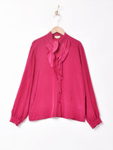 フランス製 フリルデザイン リボンタイ長袖ブラウス