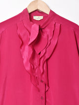 フランス製 フリルデザイン リボンタイ長袖ブラウス