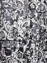 総柄 ノーカラー 長袖シアーブラウス