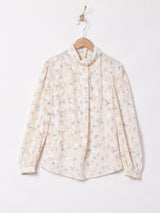 花柄 ハイネック 長袖ブラウス