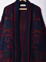 総柄 モヘア ロングカーディガン