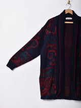 総柄 モヘア ロングカーディガン