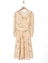 総柄  フリルカラー 長袖ワンピース