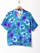 花柄 半袖オープンカラーシャツ