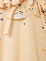 総柄  フリルカラー 長袖ワンピース