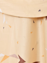 総柄  フリルカラー 長袖ワンピース