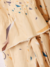 総柄  フリルカラー 長袖ワンピース