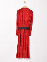 ゴムベルト付き 総柄 長袖ワンピース