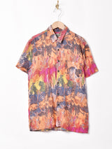 総柄 半袖シルクシャツ