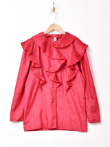 プリーツカラー 長袖ブラウス