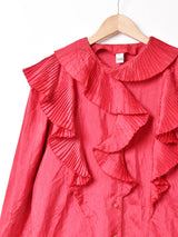 プリーツカラー 長袖ブラウス