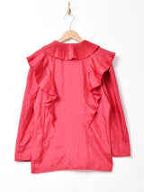 プリーツカラー 長袖ブラウス