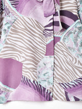 総柄 長袖 ボウタイブラウス