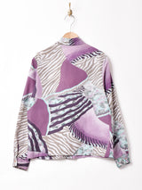 総柄 長袖 ボウタイブラウス