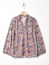 花柄 ボリュームスリーブ シアーブラウス