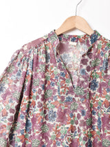 花柄 ボリュームスリーブ シアーブラウス