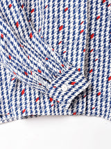 総柄 長袖 ボウタイブラウス