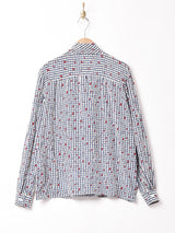 総柄 長袖 ボウタイブラウス