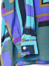 総柄 長袖 シルクシャツ