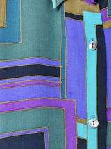 総柄 長袖 シルクシャツ