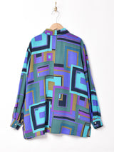 総柄 長袖 シルクシャツ