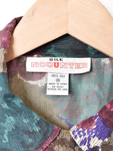 総柄 長袖 シルクシャツ