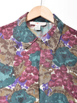 総柄 長袖 シルクシャツ