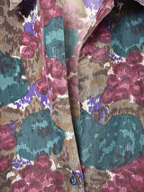 総柄 長袖 シルクシャツ