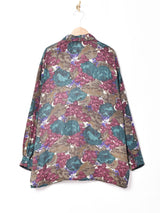 総柄 長袖 シルクシャツ