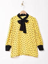 ドット柄 長袖 ボウタイブラウス
