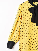 ドット柄 長袖 ボウタイブラウス