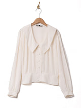 ビッグカラー プリーツ 長袖ブラウス