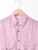 ワンポイント 長袖 シルクシャツ