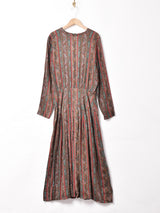 総柄 長袖ワンピース