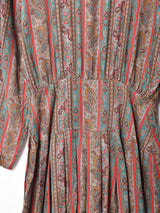 総柄 長袖ワンピース