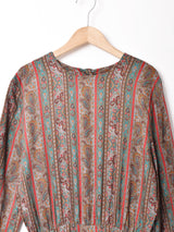 総柄 長袖ワンピース