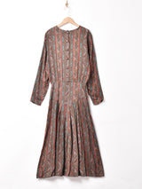 総柄 長袖ワンピース