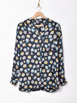 イタリア製 花柄 長袖 開襟 シルクシャツ