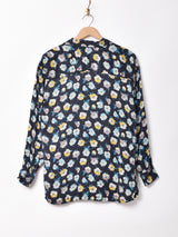 イタリア製 花柄 長袖 開襟 シルクシャツ