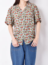 【3色展開】Elcaminoサンフラワー 総柄 オープンカラー半袖シャツ