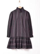 ストライプ ラッフル 長袖ワンピース