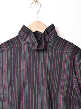 ストライプ ラッフル 長袖ワンピース