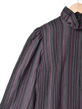 ストライプ ラッフル 長袖ワンピース