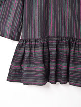 ストライプ ラッフル 長袖ワンピース