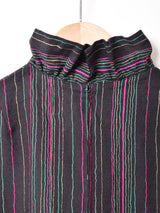 ストライプ ラッフル 長袖ワンピース