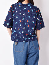 【2色展開】Meridianドット×チューリップ 総柄 オープンカラー 半袖シャツ