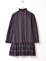 ストライプ ラッフル 長袖ワンピース