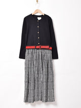 カナダ製 ベルト付き 切り替えデザイン 長袖ワンピース