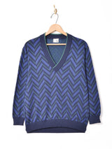 総柄 Vネックセーター